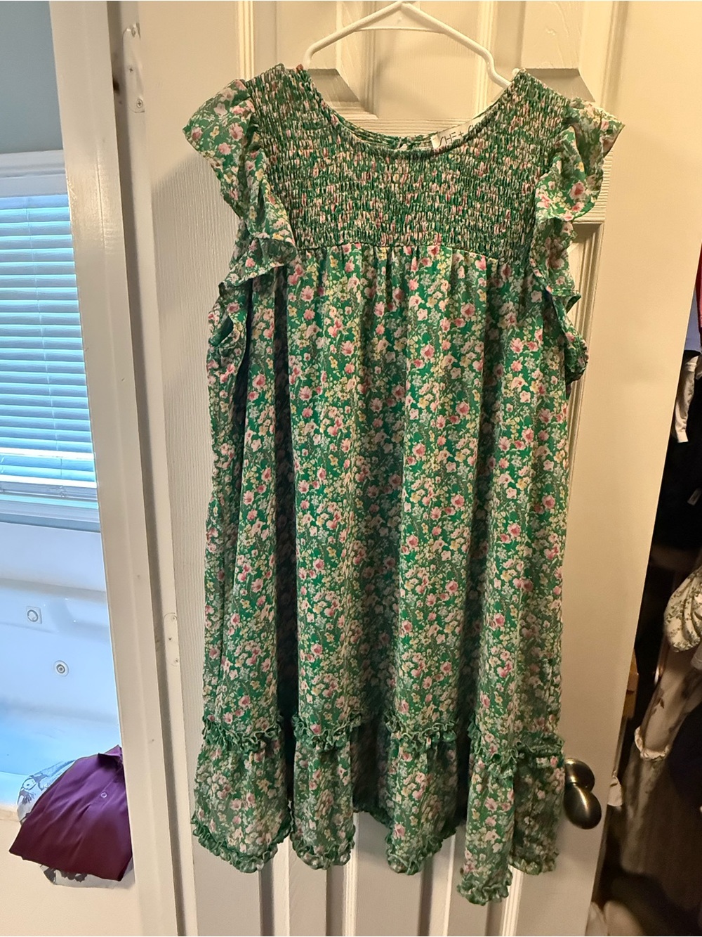 She + Sky Green Floral Smocked Ruffle Dress
